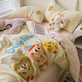 kawaii aesthetic bedding duvet cover set with embroidered cartoon cookies in pastel colors