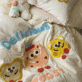 kawaii aesthetic bedding duvet cover set with embroidered cartoon cookies in pastel colors