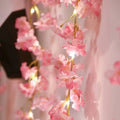 pink flowers artificial garland string lights