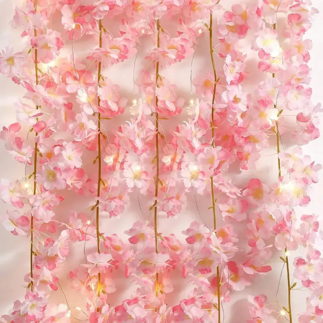 pink flowers artificial garland string lights