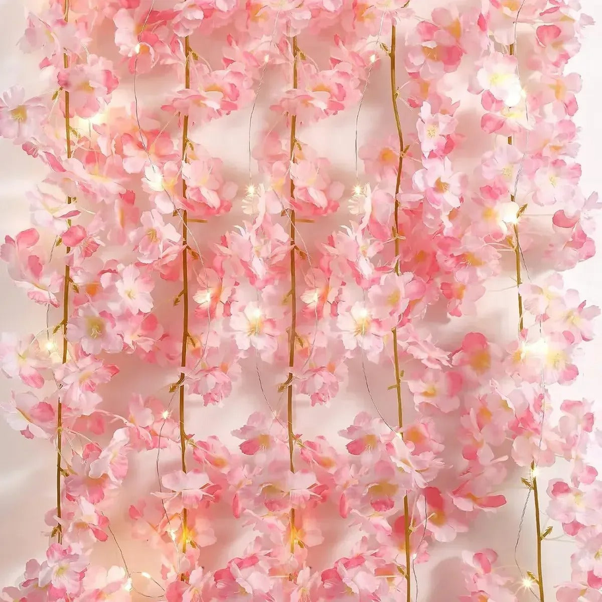 pink flowers artificial garland string lights