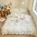 chic girl ruffle laces solid color bedding set roomtery