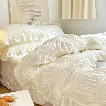 chic girl ruffle laces solid color bedding set roomtery