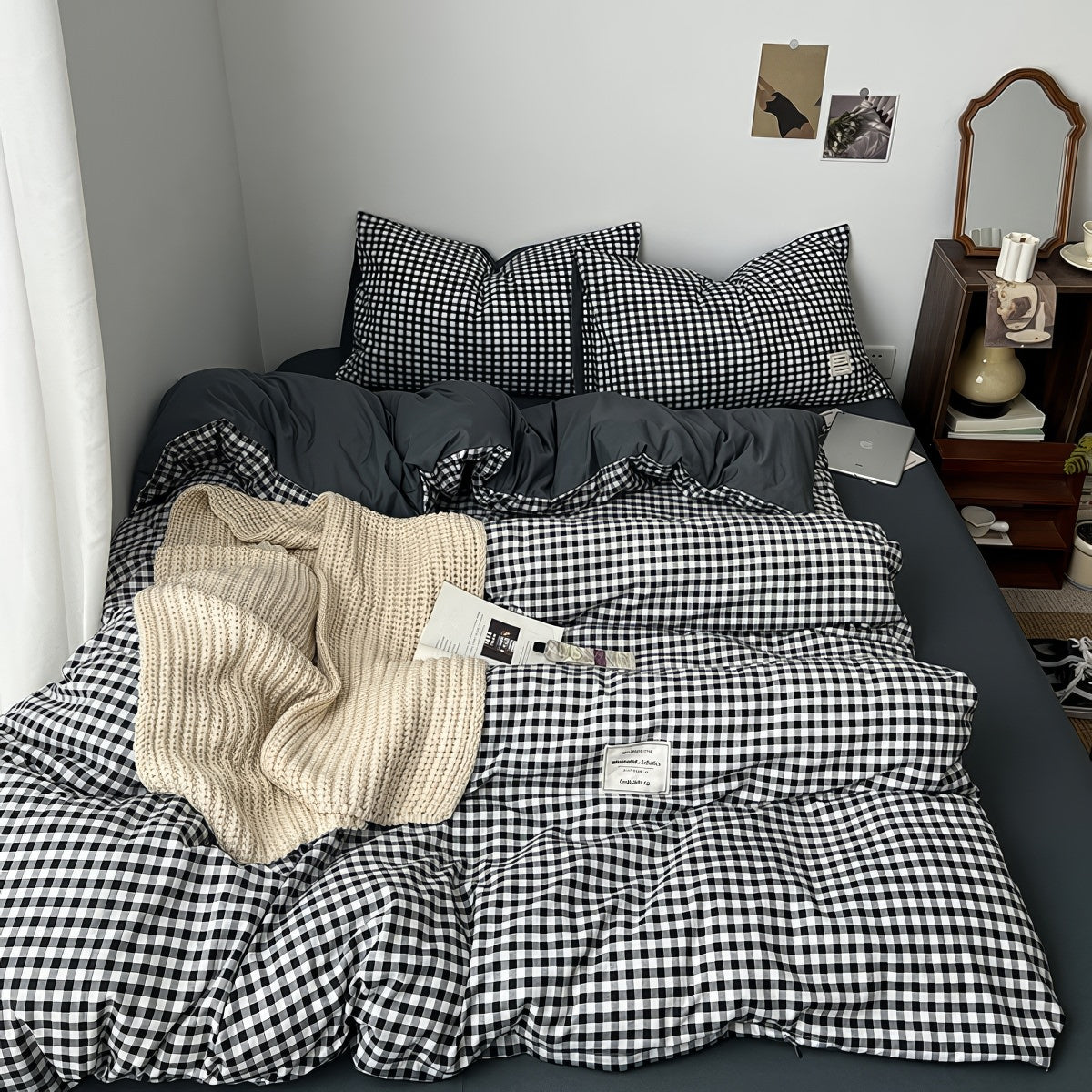 classic black gingham print bedding duvet cover set