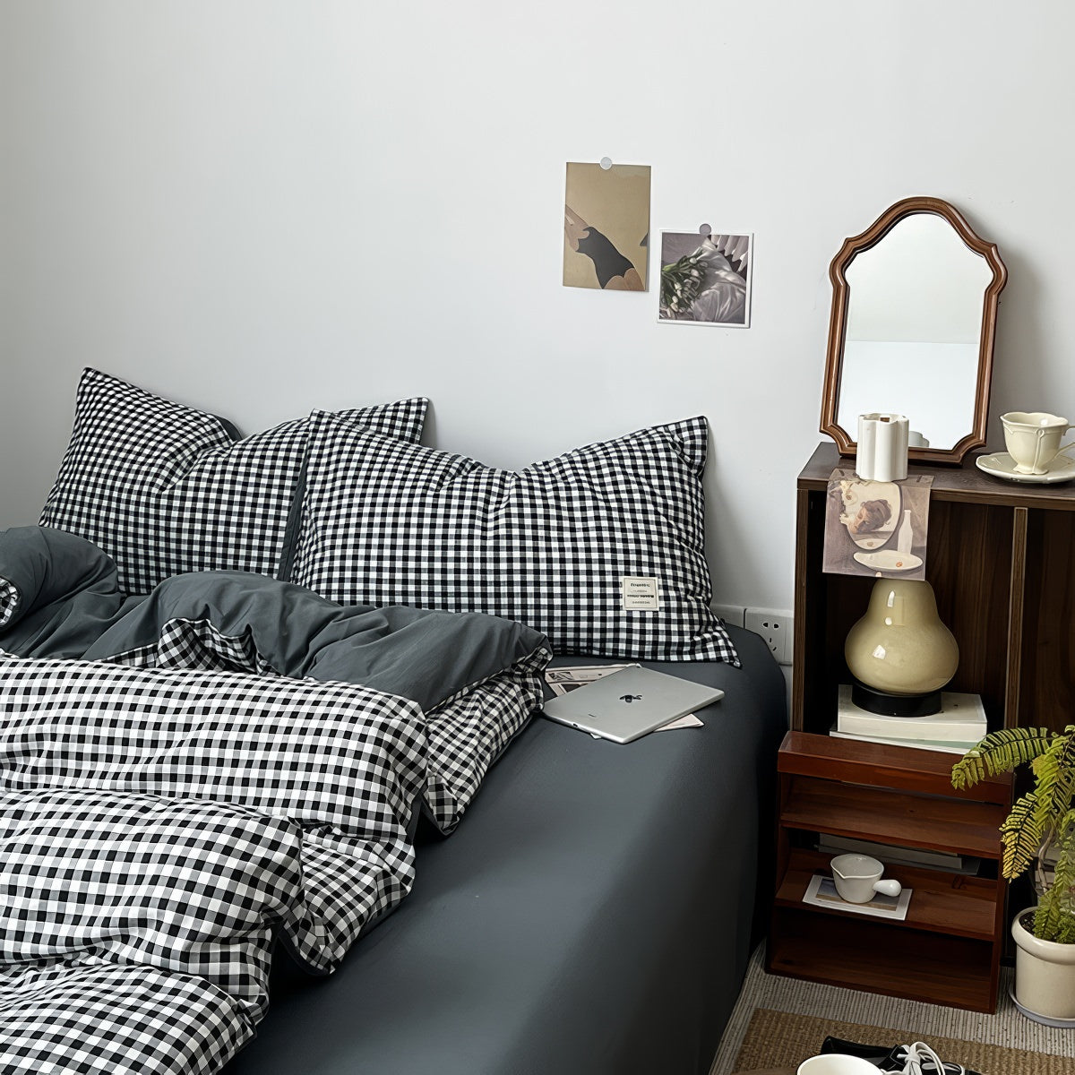 classic black gingham print bedding duvet cover set