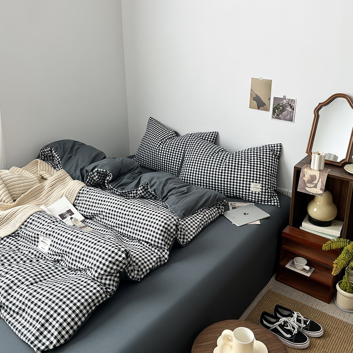 classic black gingham print bedding duvet cover set