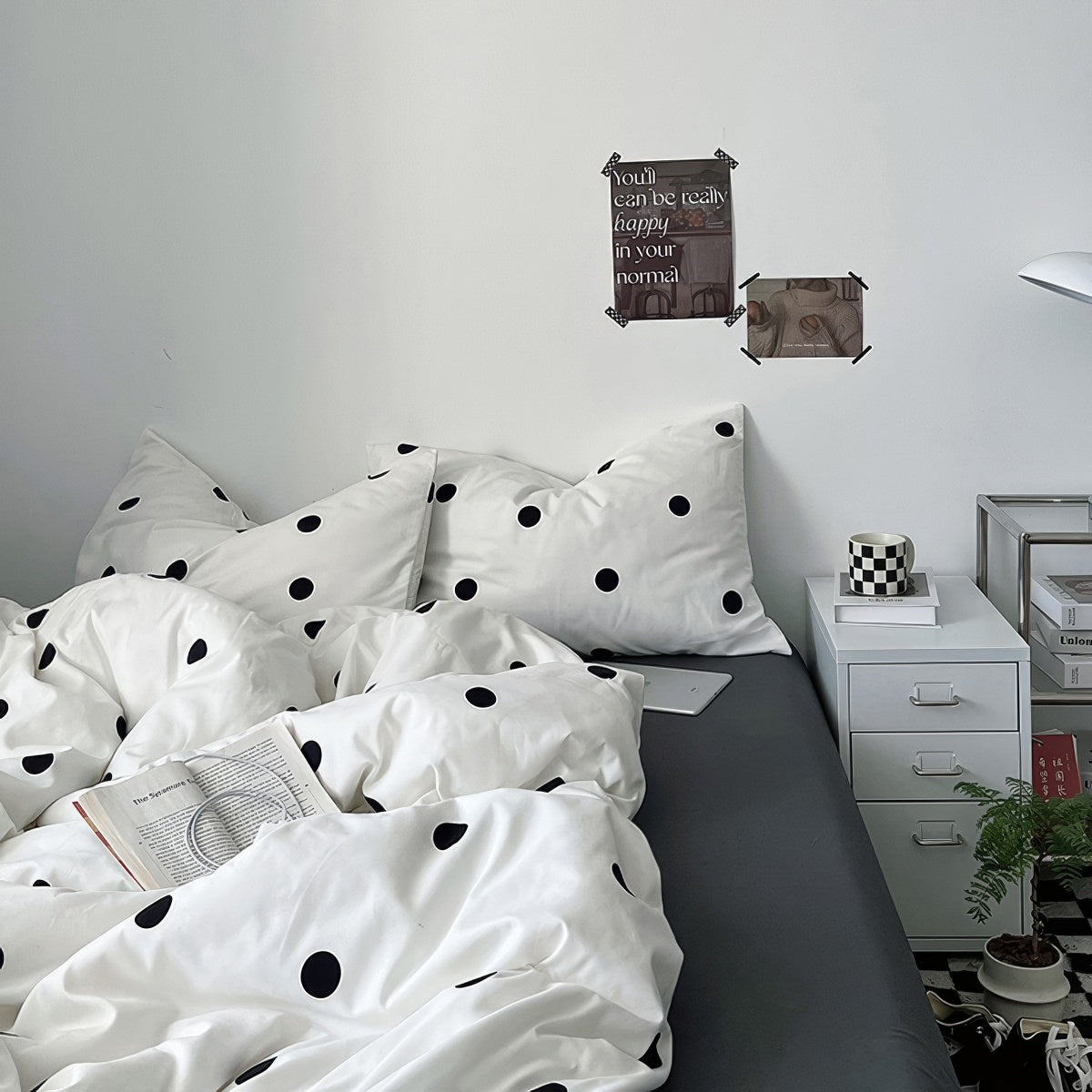classic black and white polka dot pattern print duvet cover bedding set