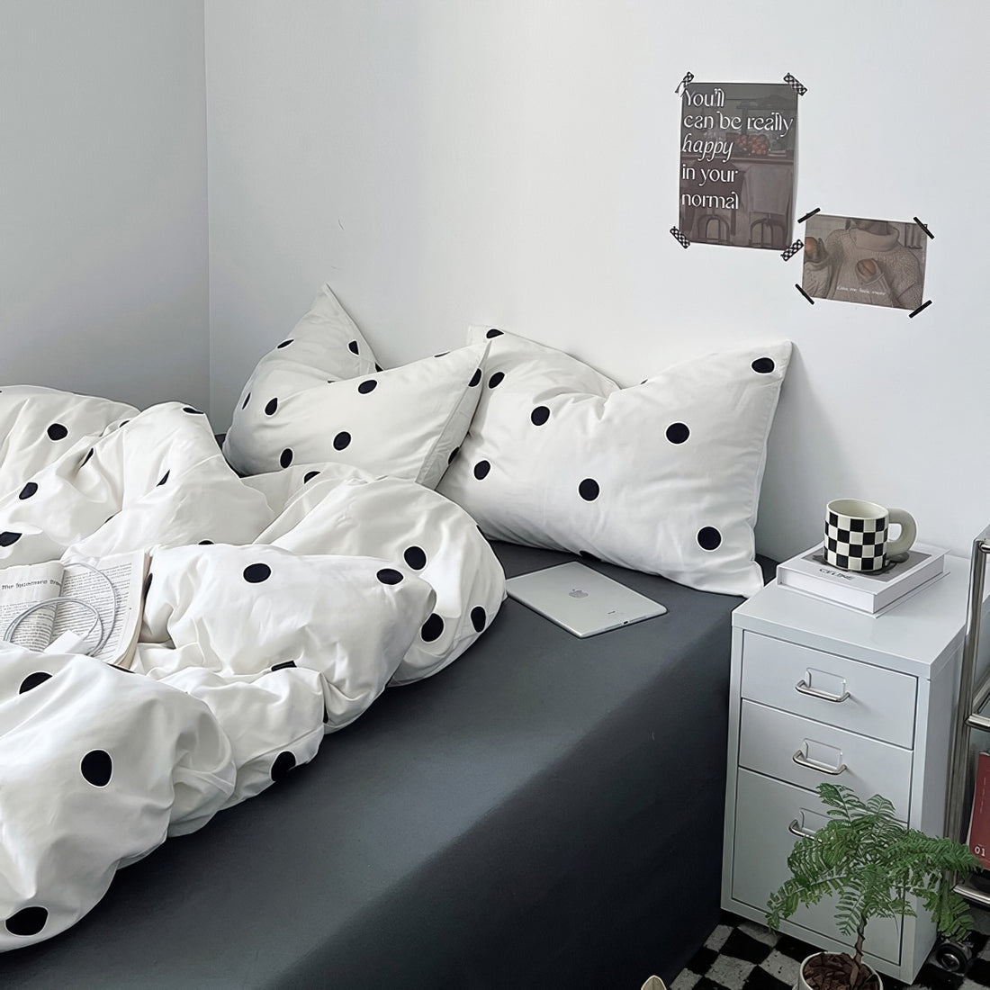 classic black and white polka dot pattern print duvet cover bedding set