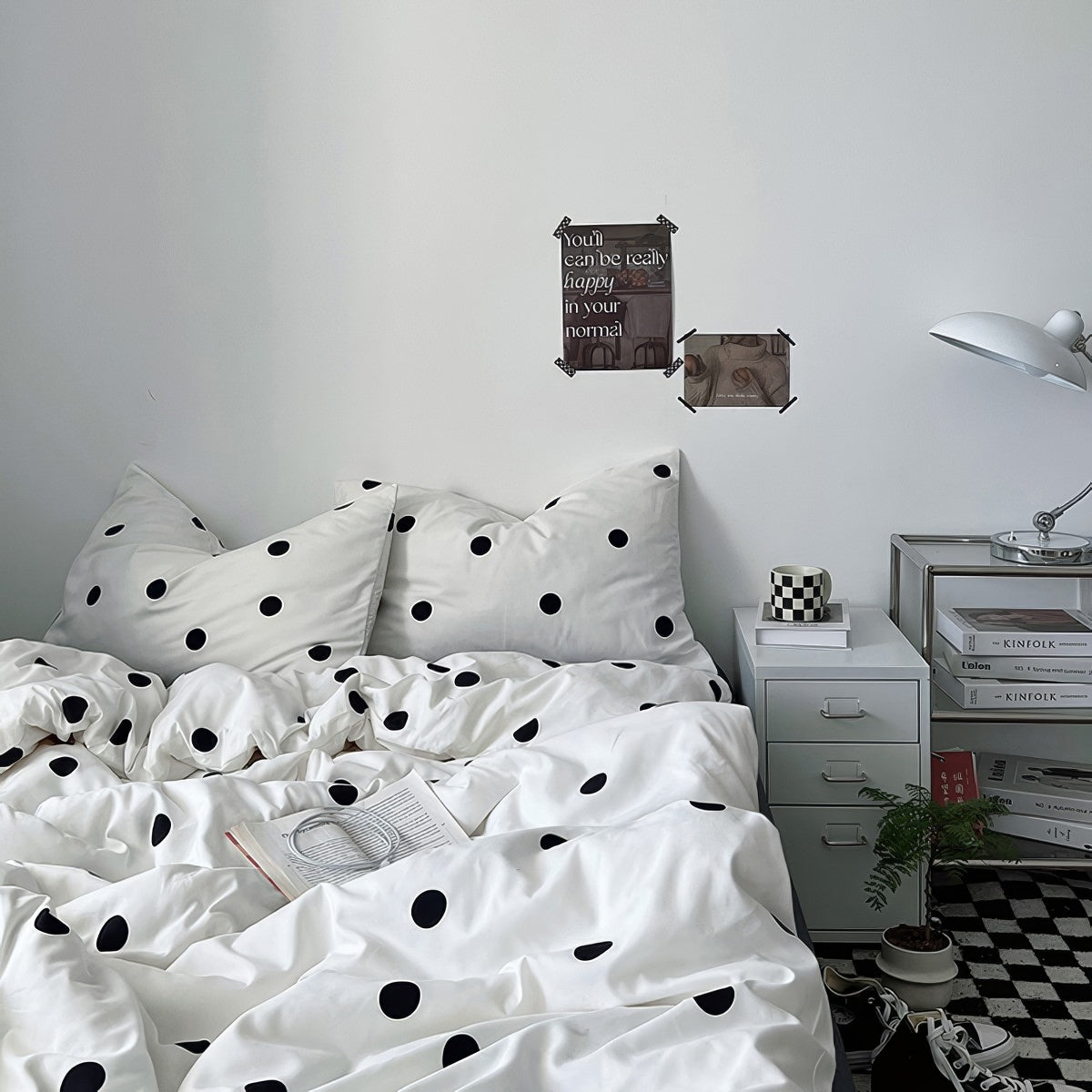 classic black and white polka dot pattern print duvet cover bedding set