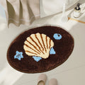 coconut girl aesthetic brown, beige and blue seashell tufted accent rug