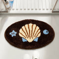 coconut girl aesthetic brown, beige and blue seashell tufted accent rug
