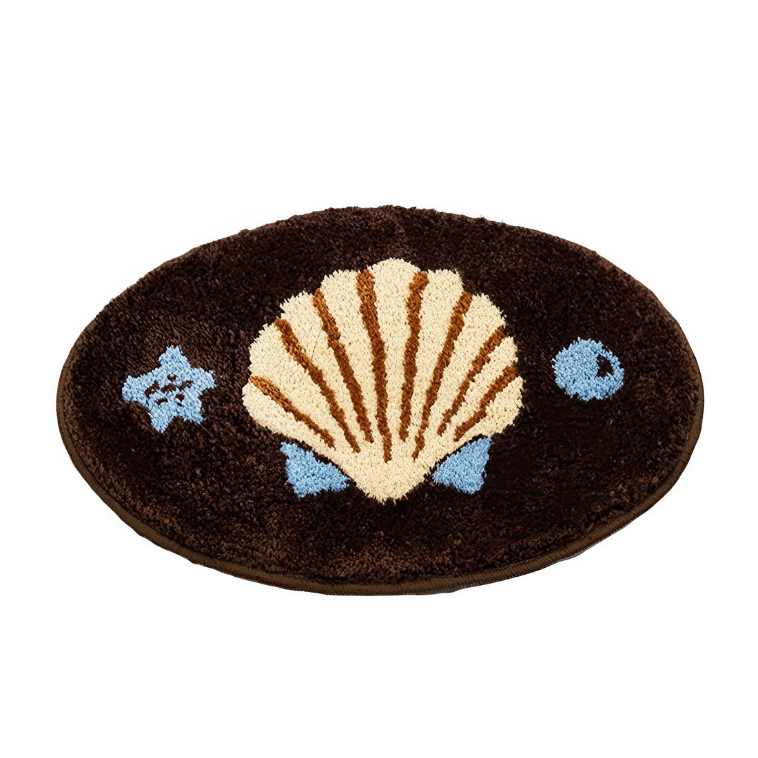 coconut girl aesthetic brown, beige and blue seashell tufted accent rug