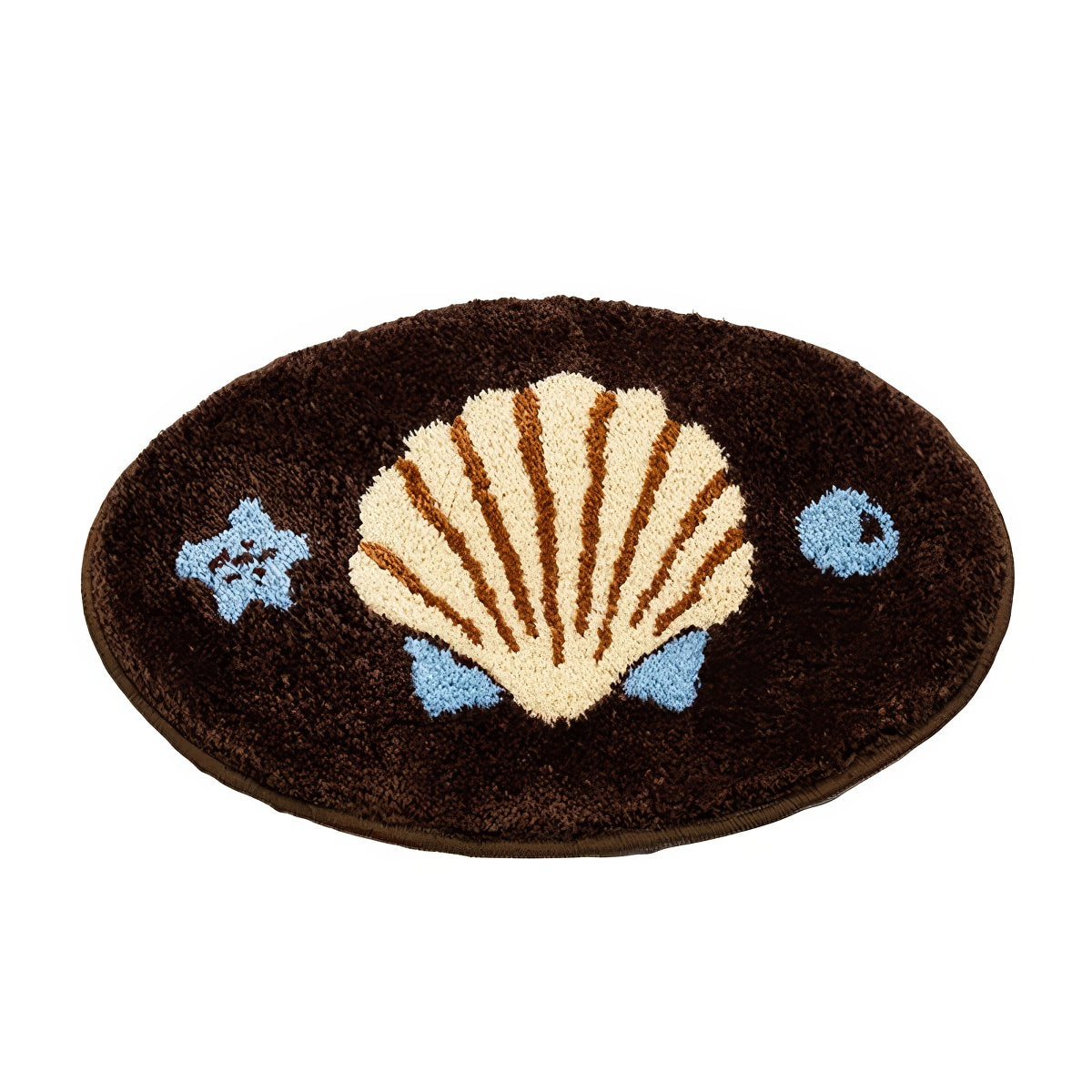 coconut girl aesthetic brown, beige and blue seashell tufted accent rug