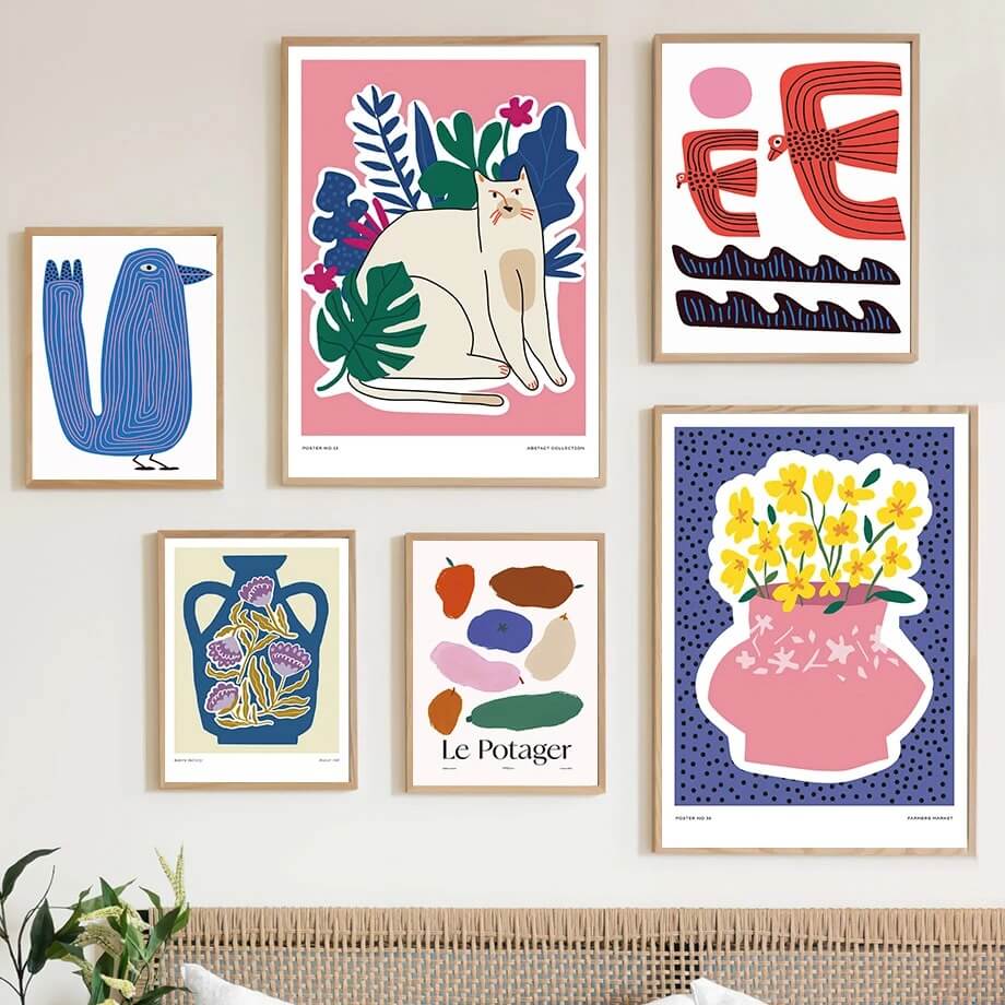 colorful modern art cut out gallery wall art aesthetic posters