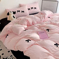 coquette aesthetic bedding duvet cover set with cute embroidered bows