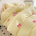 coquette aesthetic bedding duvet cover set with cute embroidered bows