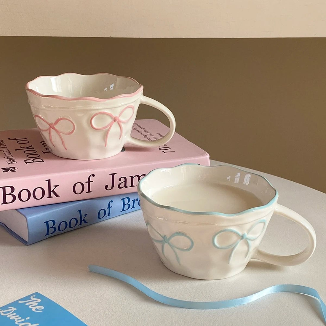 coquette aesthetic ceramic cup with bows