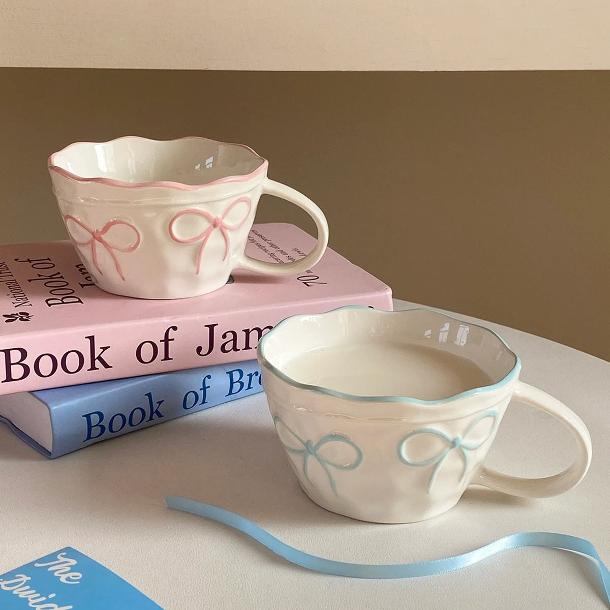coquette aesthetic ceramic cup with bows