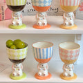 coquette aesthetic ceramic bunny pedestal cute checkered and striped cup