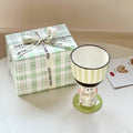 coquette aesthetic ceramic bunny pedestal cute checkered and striped cup