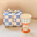 coquette aesthetic ceramic bunny pedestal cute checkered and striped cup