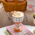 coquette aesthetic ceramic bunny pedestal cute checkered and striped cup