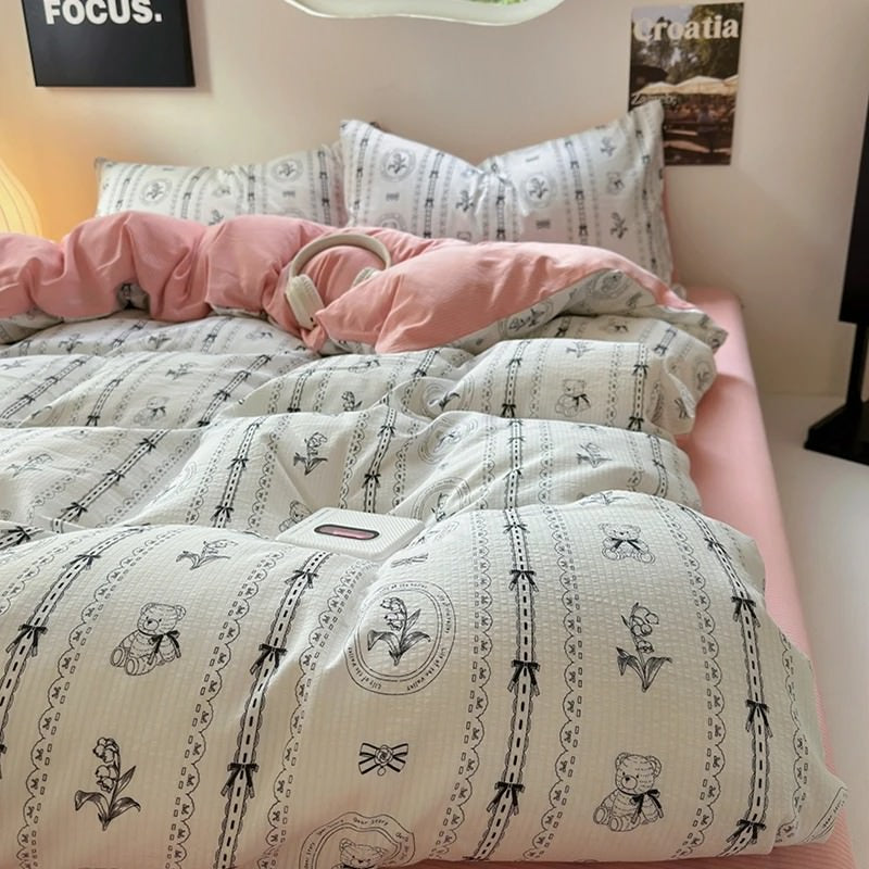 floral coquette print dusty pink color bedding duvet cover set