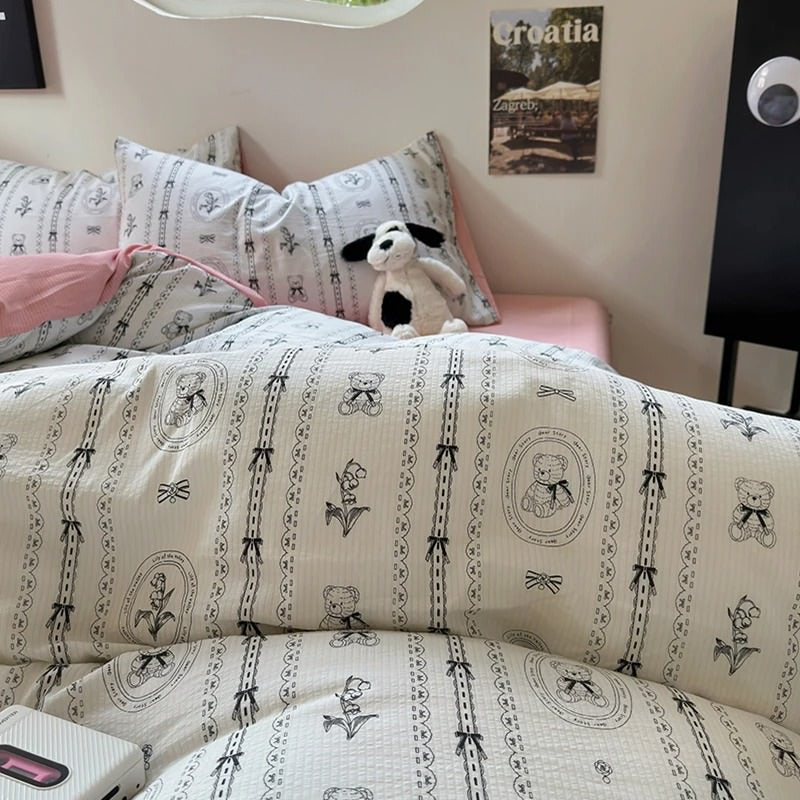 floral coquette print dusty pink color bedding duvet cover set