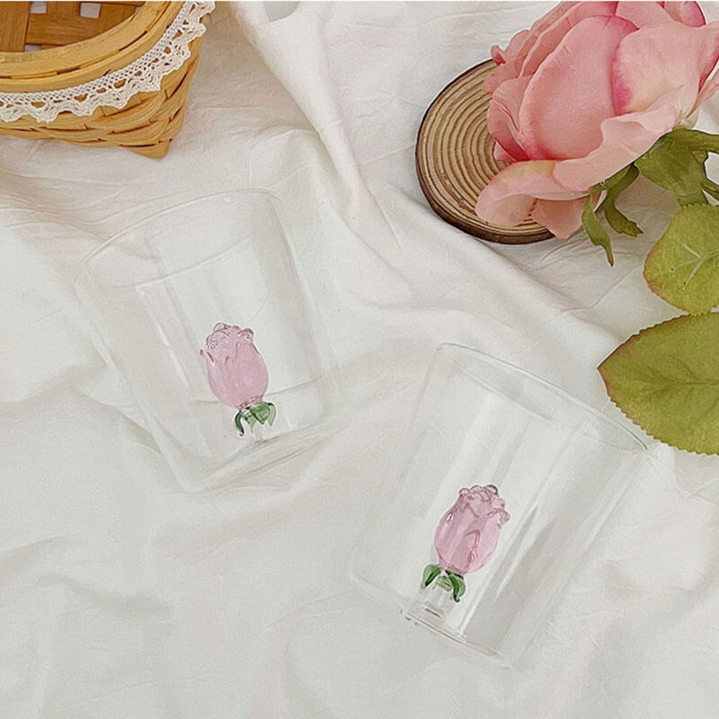 rosebud figurine glass cup coquette aesthetic accessories roomtery