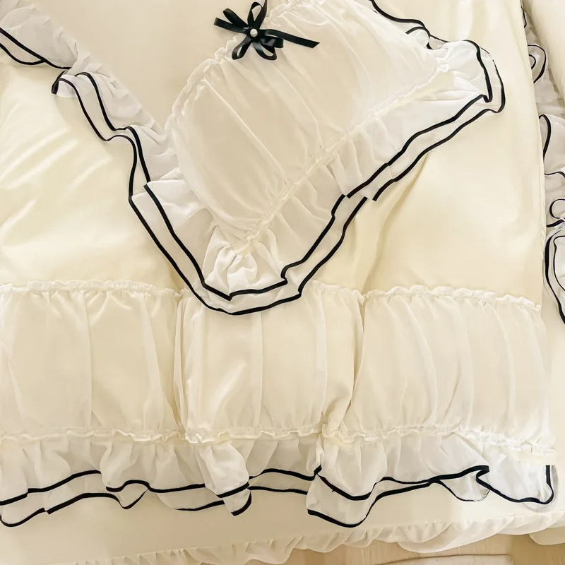 coquette kawaii aesthetic princess bedding set with baws ruffles and laces roomtery