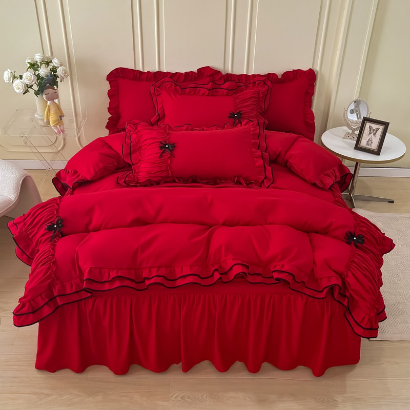 coquette kawaii aesthetic princess bedding set with baws ruffles and laces roomtery