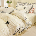 coquette kawaii aesthetic princess bedding set with baws ruffles and laces roomtery