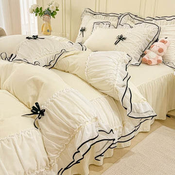 coquette kawaii aesthetic princess bedding set with baws ruffles and laces roomtery