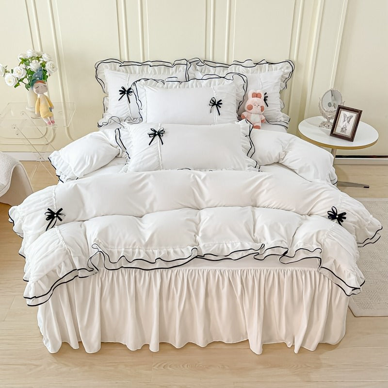 coquette kawaii aesthetic princess bedding set with baws ruffles and laces roomtery