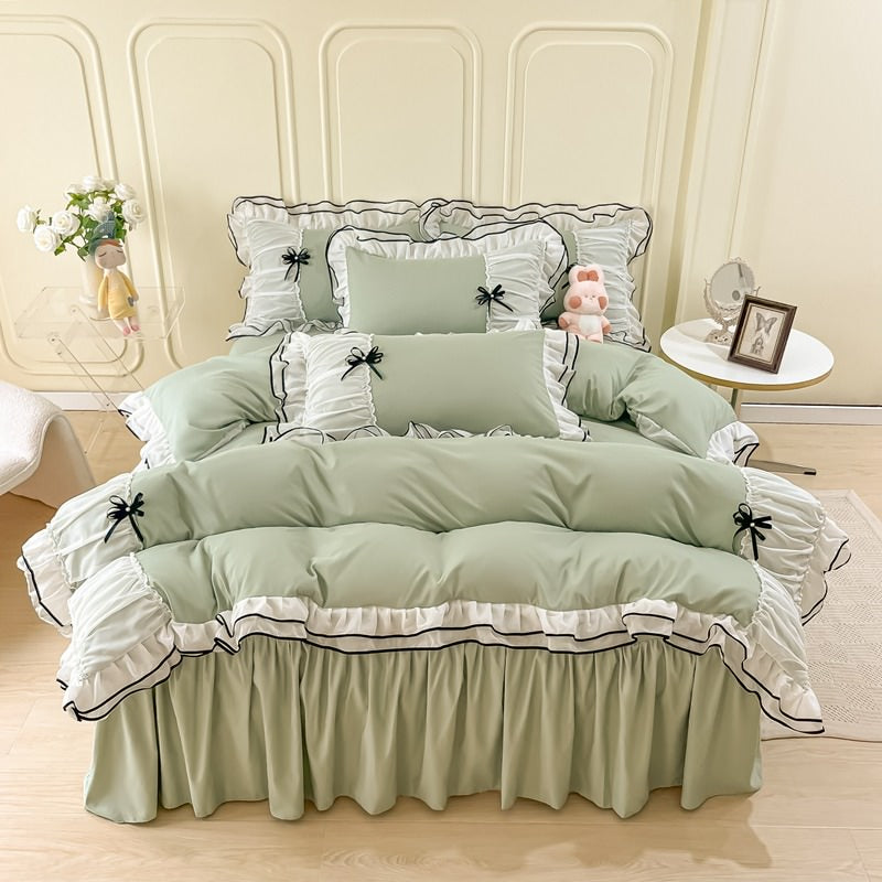 coquette kawaii aesthetic princess bedding set with baws ruffles and laces roomtery