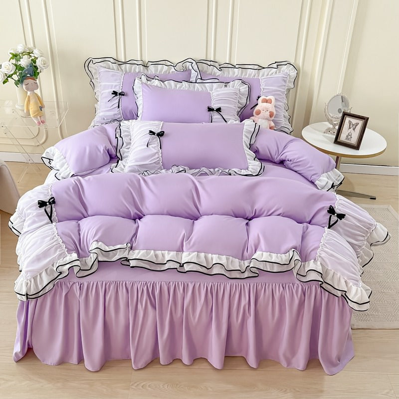 coquette kawaii aesthetic princess bedding set with baws ruffles and laces roomtery