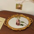 vintage openwork gold-plated coquette aesthetic storage tray with mirror