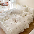 coquette aesthetic embroidered roses ruffle bedding duvet cover and sham set roomtery