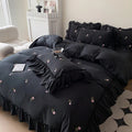 coquette aesthetic embroidered roses ruffle bedding duvet cover and sham set roomtery