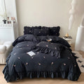 coquette aesthetic embroidered roses ruffle bedding duvet cover and sham set roomtery