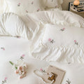 coquette aesthetic embroidered roses ruffle bedding duvet cover and sham set roomtery