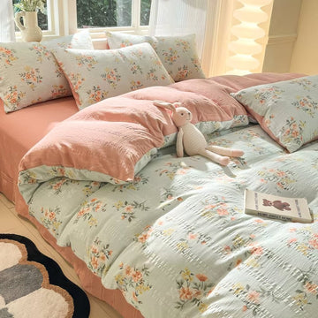 cottagecore aesthetic sage blue color vintage floral print bedding duvet cover set