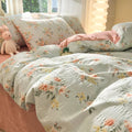 cottagecore aesthetic sage blue color vintage floral print bedding duvet cover set