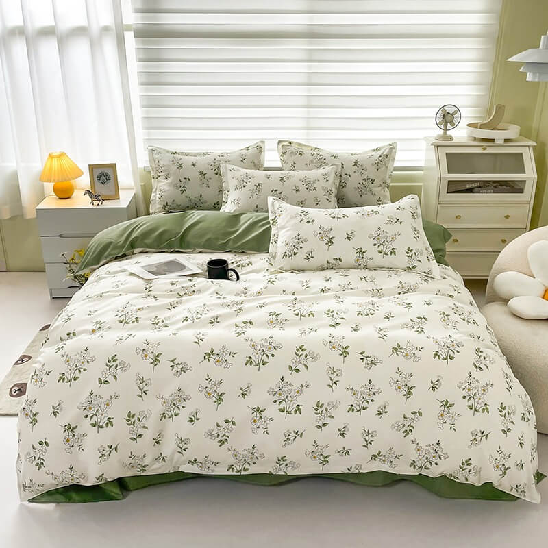 vintage cottagecore aesthetic chamomile flower print bedding set