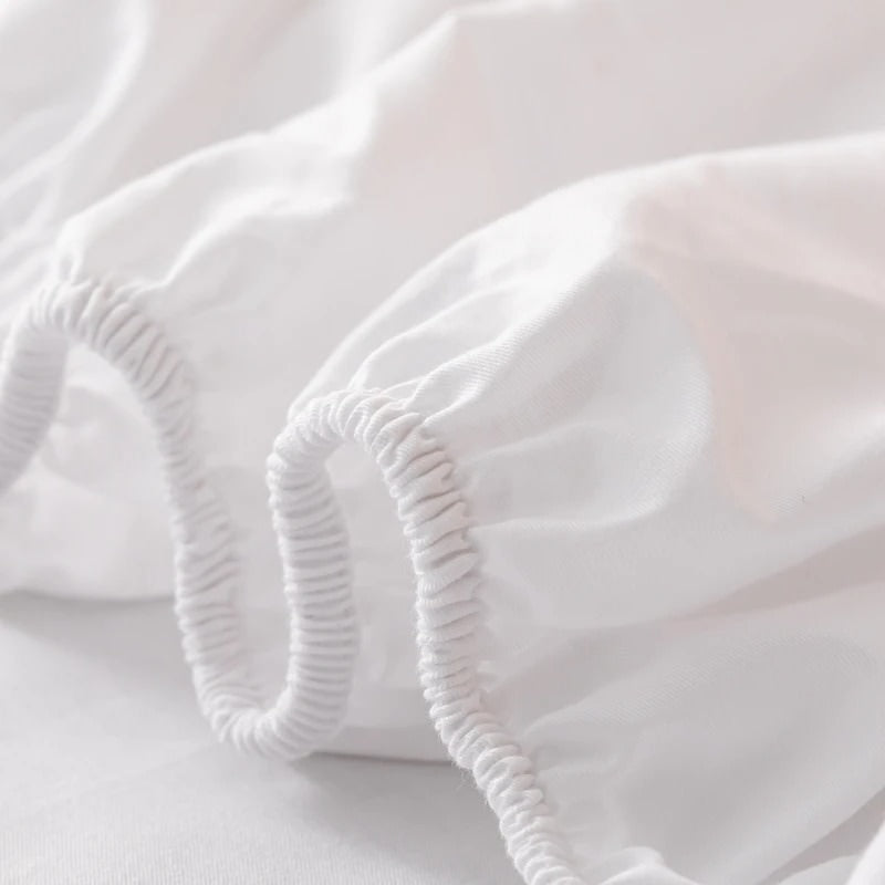 simple solid color cotton fitted sheet for aesthetic bedding setup