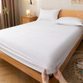 simple solid color cotton fitted sheet for aesthetic bedding setup