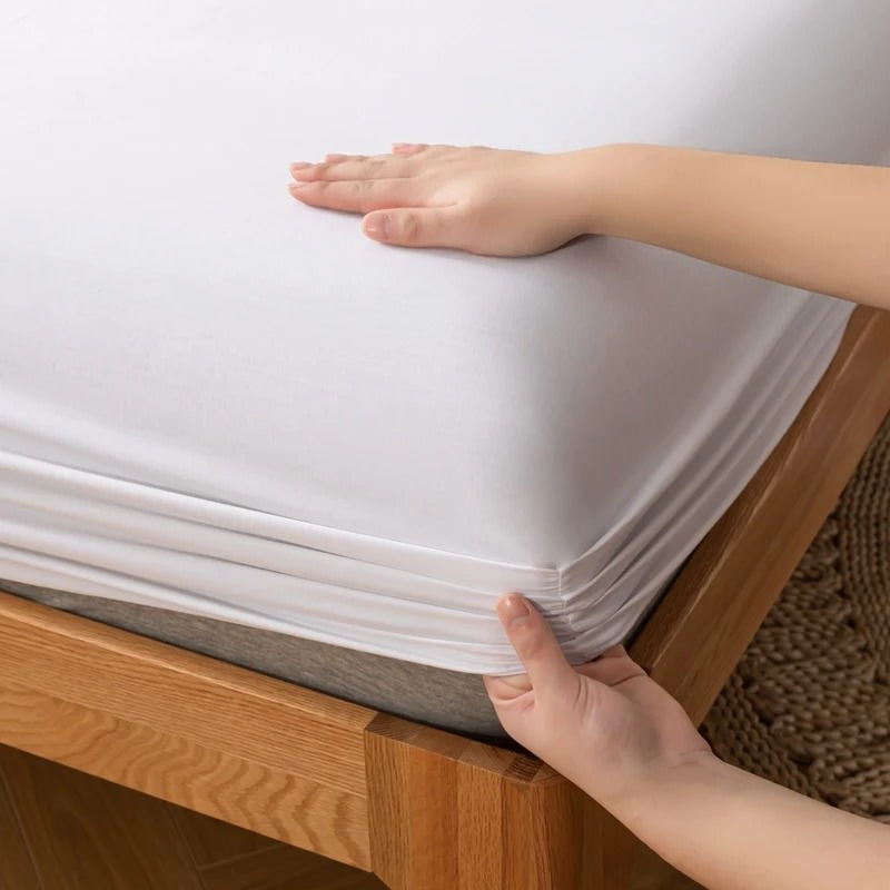 simple solid color cotton fitted sheet for aesthetic bedding setup