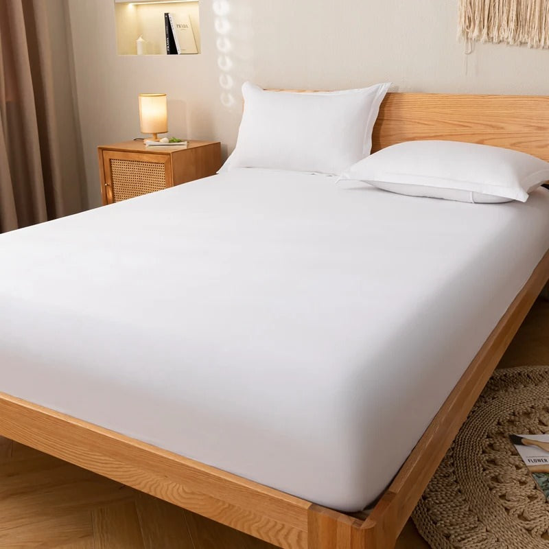 simple solid color cotton fitted sheet for aesthetic bedding setup