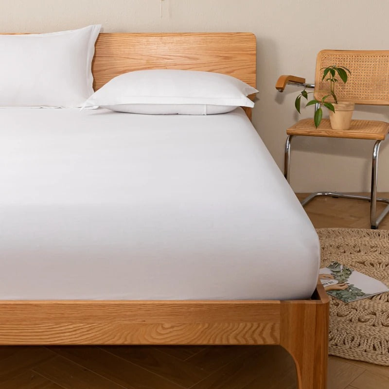 simple solid color cotton fitted sheet for aesthetic bedding setup