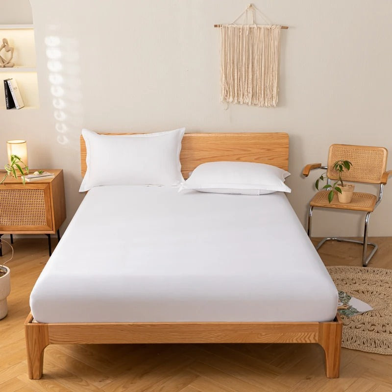 simple solid color cotton fitted sheet for aesthetic bedding setup